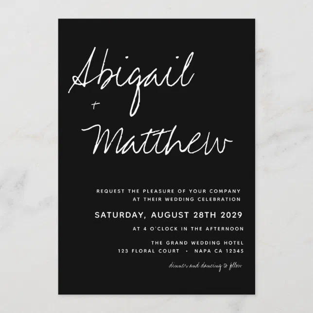 Boho Modern Minimalist Black and White Wedding Invitation | Zazzle