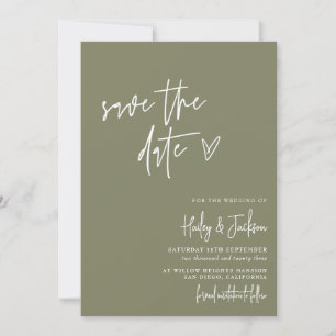 Boho Modern Minimalist Green Save The Date Card