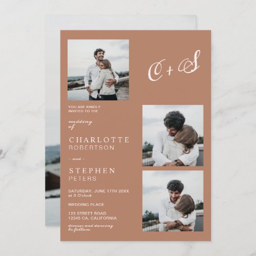 Boho modern minimalist initials photo wedding invitation