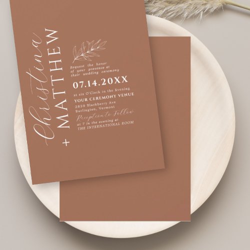 Boho Modern Minimalist Light Terracotta Wedding Invitation