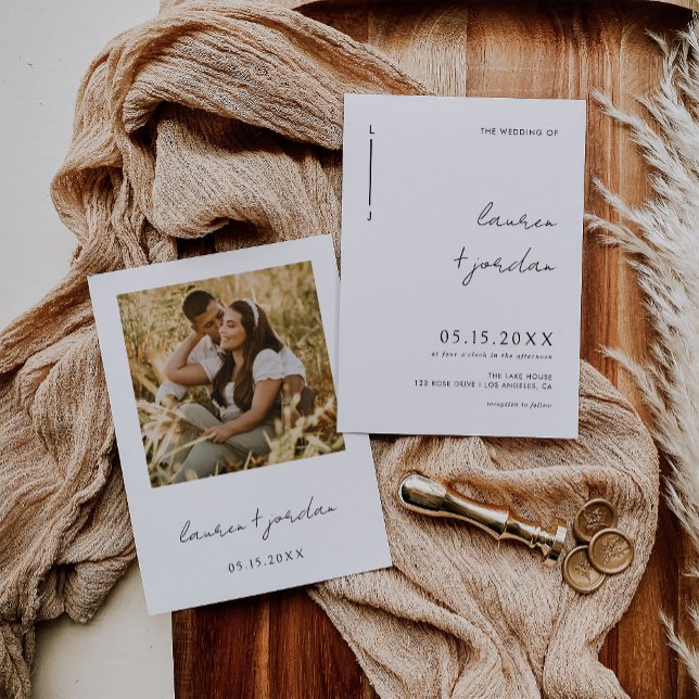 Boho Modern Minimalist Photo Wedding Invitation (Creator Uploaded)