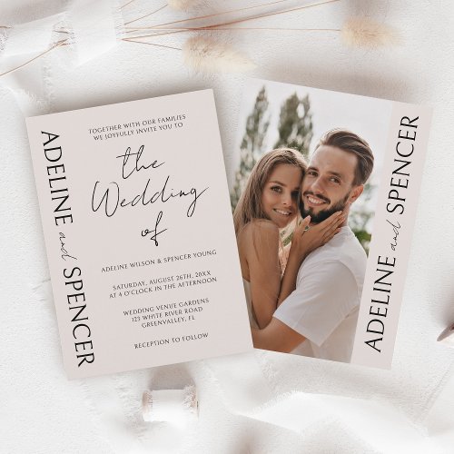 Boho Modern Minimalist Photo Wedding Invitation