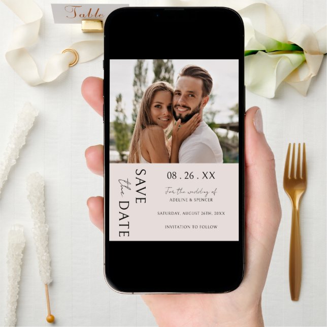 Boho Modern Minimalist Photo Wedding Save The Date (Front Digital)