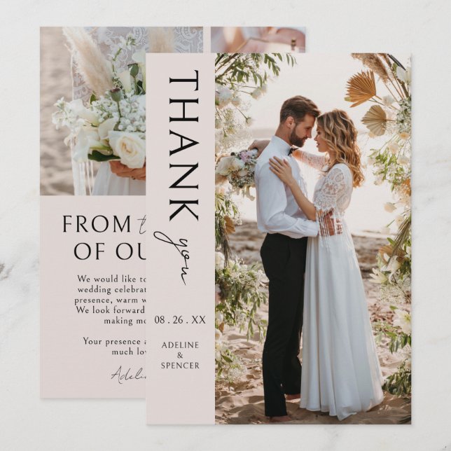 Boho Modern Minimalist Photo Wedding Thank You Card (Front/Back)