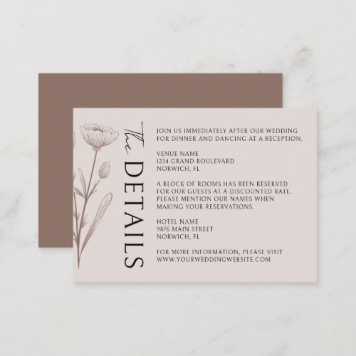 Boho Modern Minimalist Wedding Details Enclosure Card