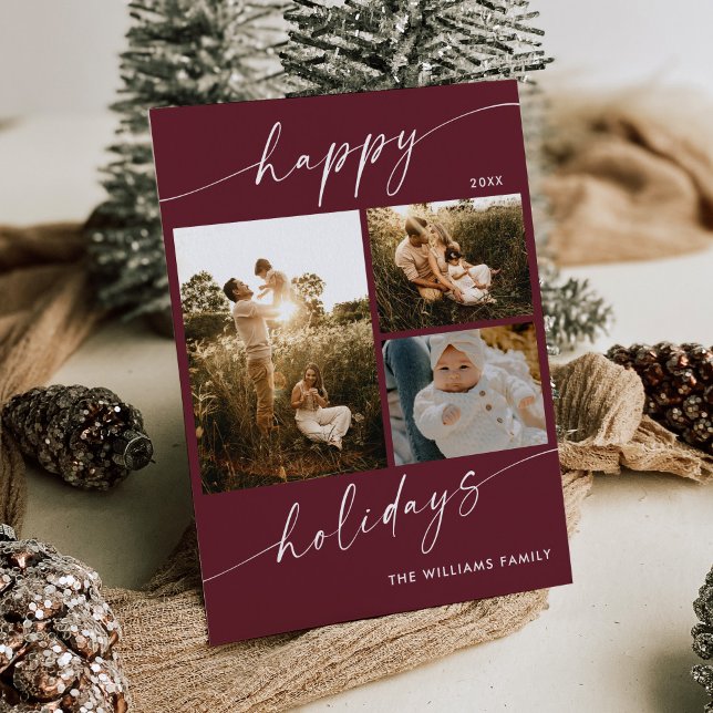 Boho Modern Multiple Photos Christmas Holiday Card (Creator Uploaded)