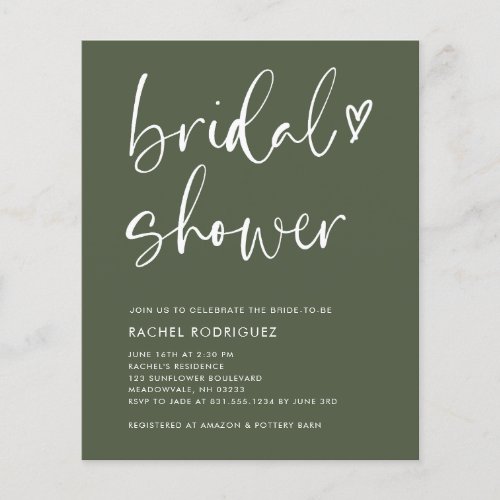Boho Modern Olive Green Bridal Shower Flyer