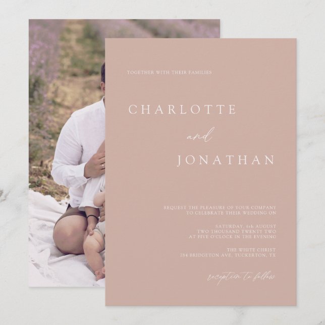 Boho Modern Pale Mauve Photo Wedding Invitation (Front/Back)