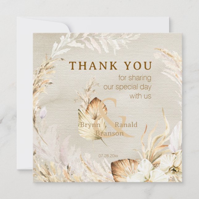 Boho Modern Palm Floral Thank You Card (Front)