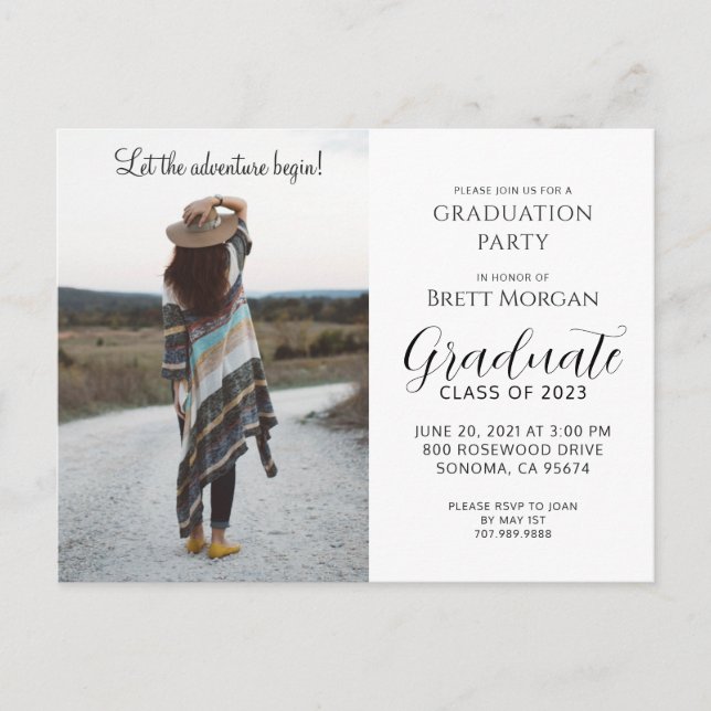 Boho Modern Photo Graduation Party Invitation Postcard (Front)