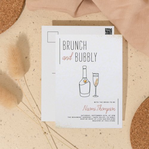 Boho Modern Pink Brunch  Bubbly Bridal Shower Postcard