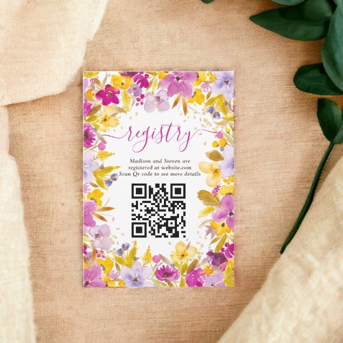 Boho modern purple floral registry bridal shower enclosure card