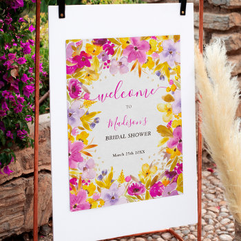 Boho Modern Purple Floral Welcome Bridal Shower Poster by girly_trend at Zazzle