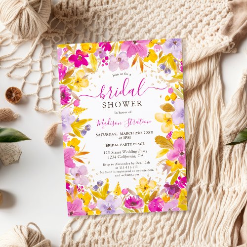 Boho modern purple lavender floral bridal shower invitation
