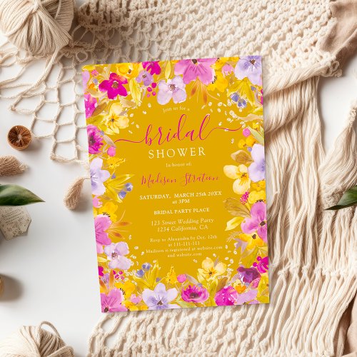 Boho modern purple lavender floral bridal shower invitation