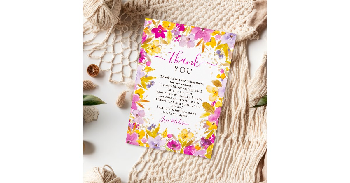 Boho modern purple lavender floral bridal shower thank you card | Zazzle