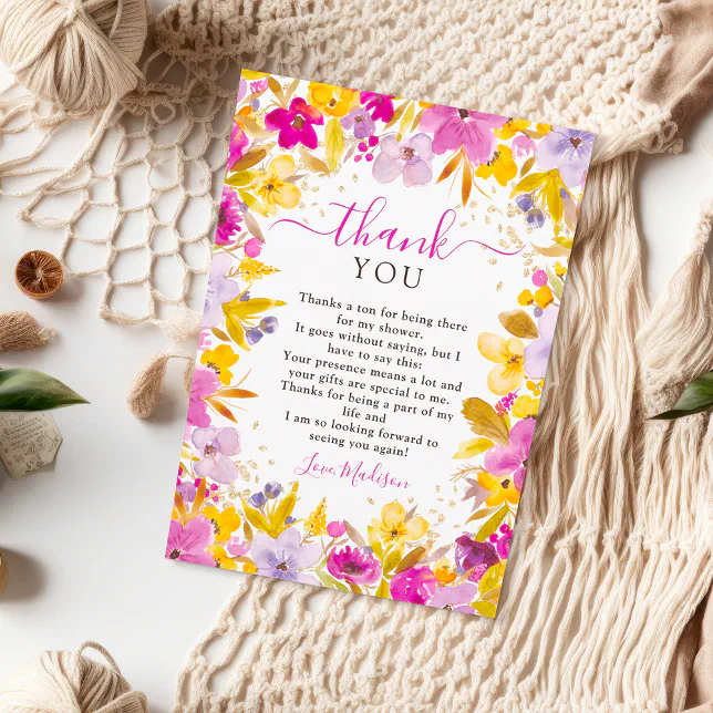 Boho modern purple lavender floral bridal shower thank you card | Zazzle