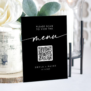Boho Modern QR Code Black Wedding Menu Acrylic Sign