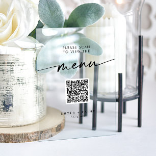 Boho Modern QR Code Clear Acrylic Wedding Menu Sign