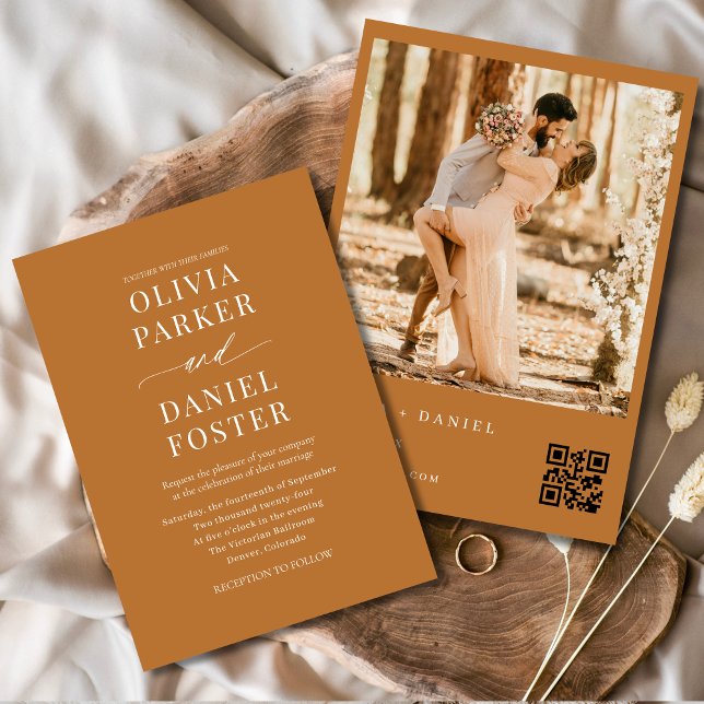 Boho Modern QR Code Elegant Photo Wedding Invitation (Creator Uploaded)