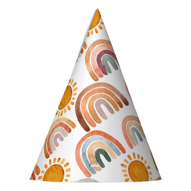 Boho Modern Rainbow and Sun  Party Hat (Left)