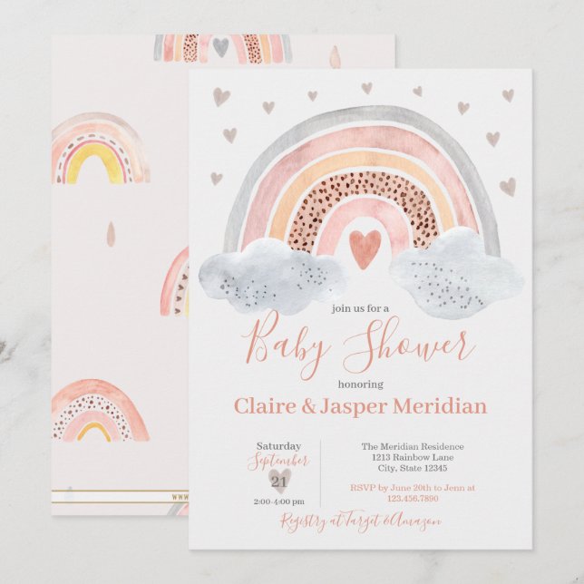 Boho Modern Rainbow Baby Shower Invitation (Front/Back)