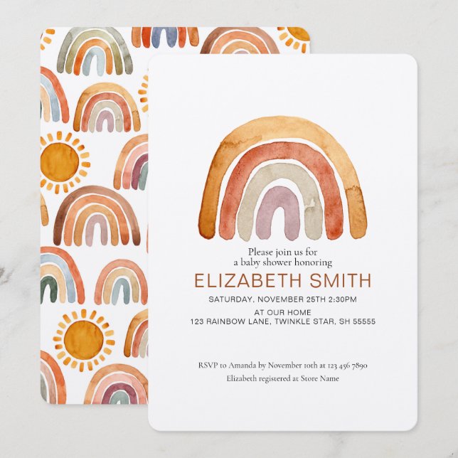 Boho Modern Rainbow Girl Baby Shower   Invitation (Front/Back)