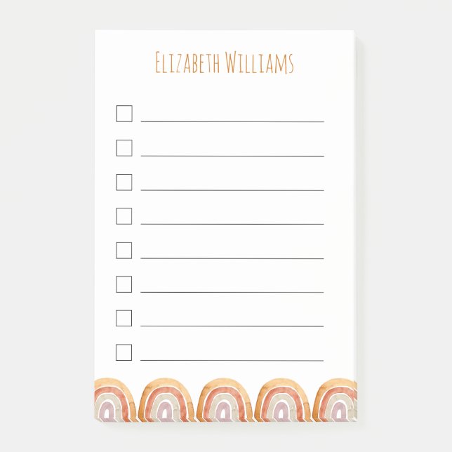 Boho Modern Rainbow Personalized Girl School   Post-it Notes (Front)