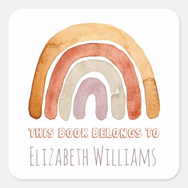 Boho Modern Rainbow Personalized Name School  Square Sticker (Front)