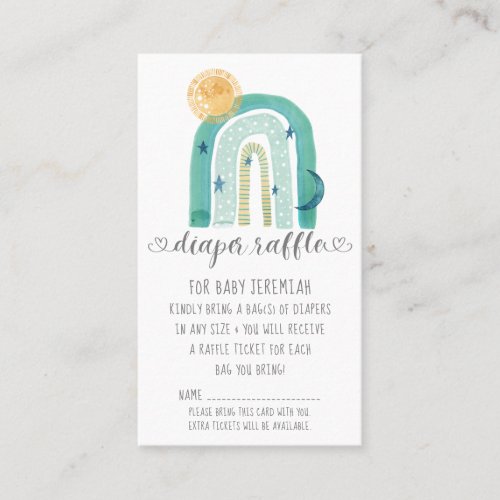 Boho Modern Rainbow Teal Baby Boy Diaper Raffle Business Card