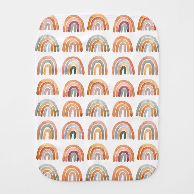 Boho Modern Rainbow Watercolor Illustration   Baby Burp Cloth (Front)