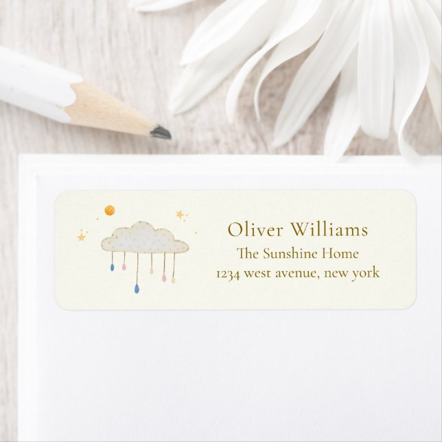 Boho Modern Raindrop Boy Shower Return Address  Label (Insitu)