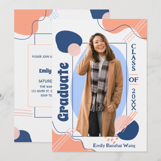 Boho Modern Retro Photo Graduation Invitation  (Front/Back)