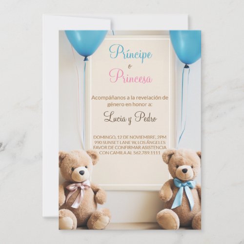 Boho Modern Teddy Bear Spanish Gender Reveal  Invitation