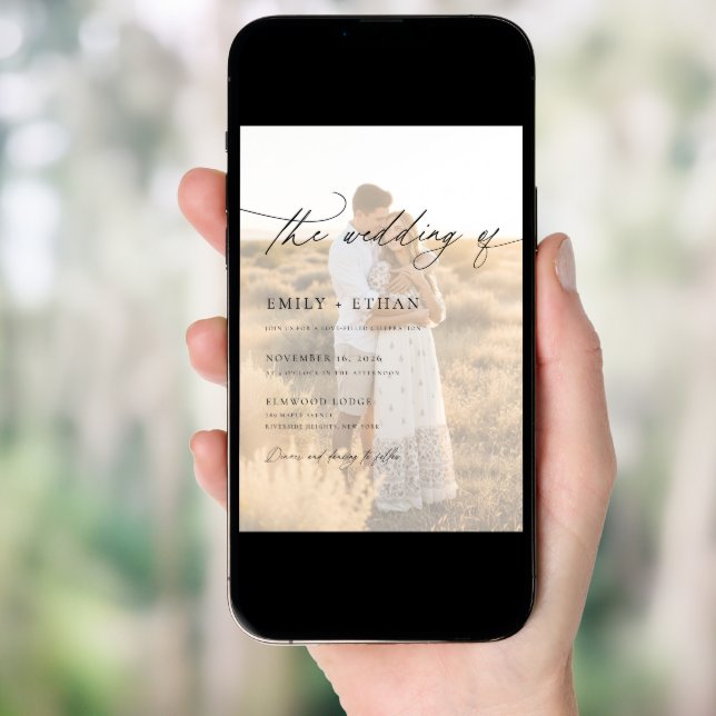 Boho Modern Vellum Overlay Photo QR Code Wedding  Invitation (Front Digital)