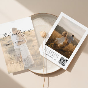 Boho Modern Vellum Overlay Photo QR Code Wedding  Invitation
