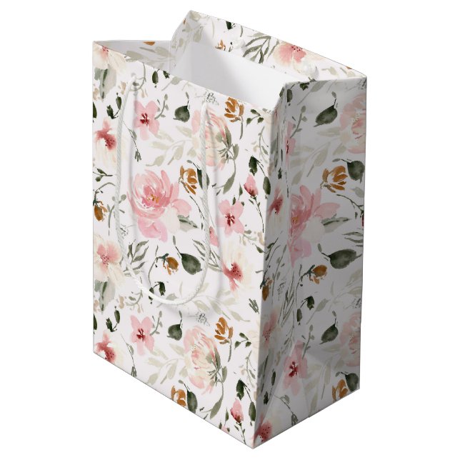 Boho modern watercolor floral medium gift bag (Back Angled)