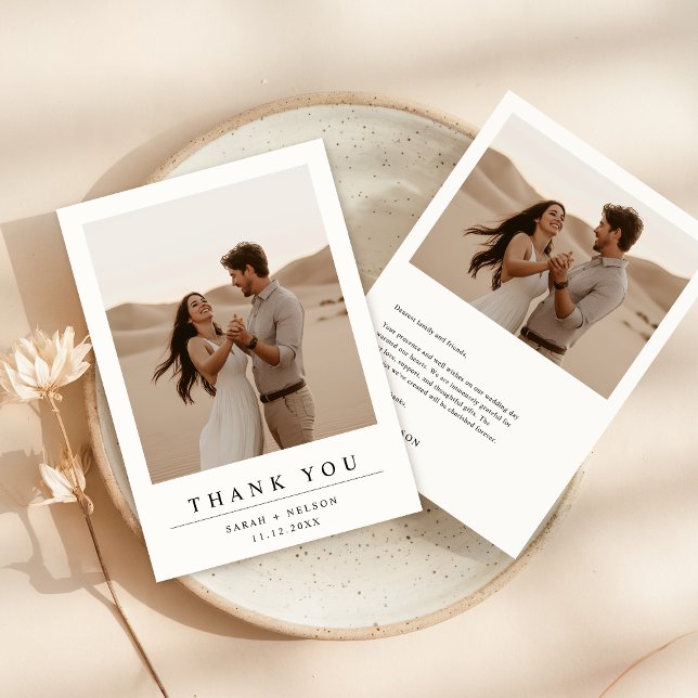 Boho Modern Wedding 2 Photo Thank You Card (Creator Uploaded)