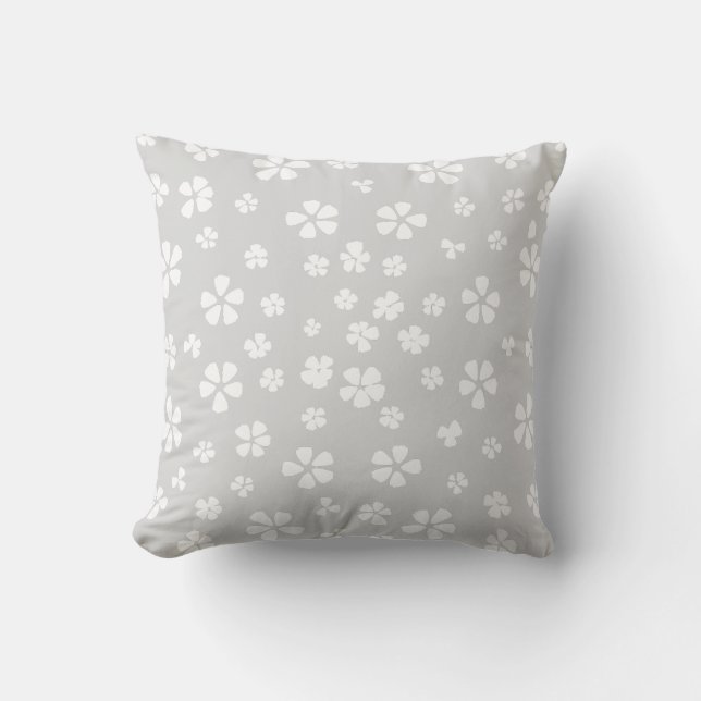 Boho modern white wildflower dusty gray throw pillow (Front)