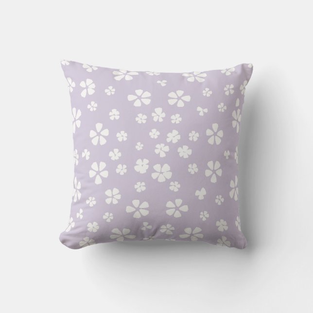 Boho modern white wildflower dusty purple lavender throw pillow (Front)