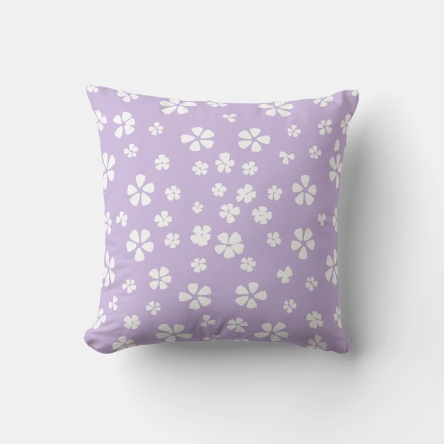 Boho modern white wildflower light purple lavender throw pillow (Front)