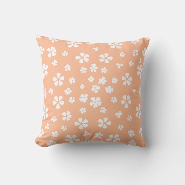 Boho modern white wildflowers light orange peachy throw pillow (Front)