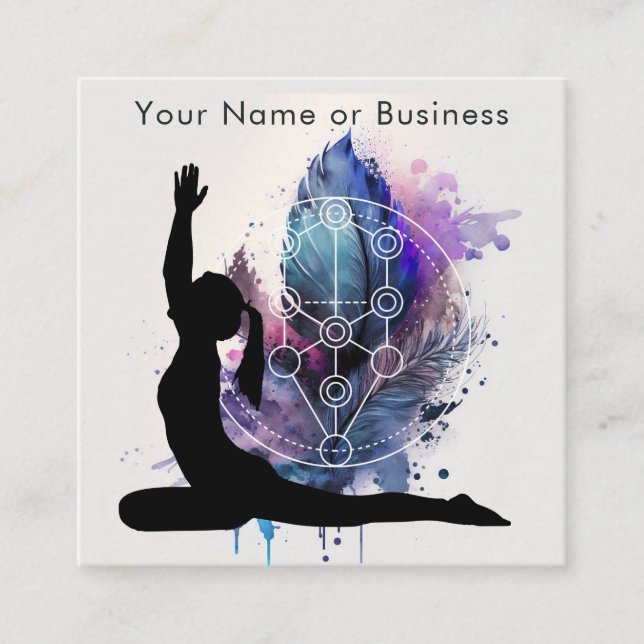 Boho Modern Yoga Meditation Sacred Geometry Square Business Card (Front)