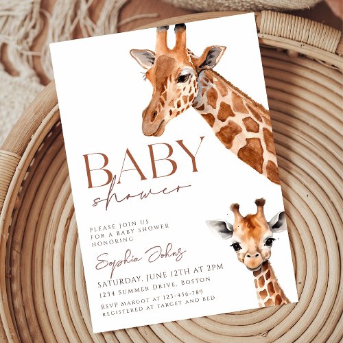 Boho Mom and Baby Giraffe Safari Baby Shower Invitation