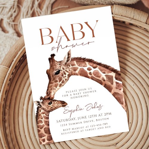 Boho Mom and Baby Giraffe Safari Baby Shower Invitation
