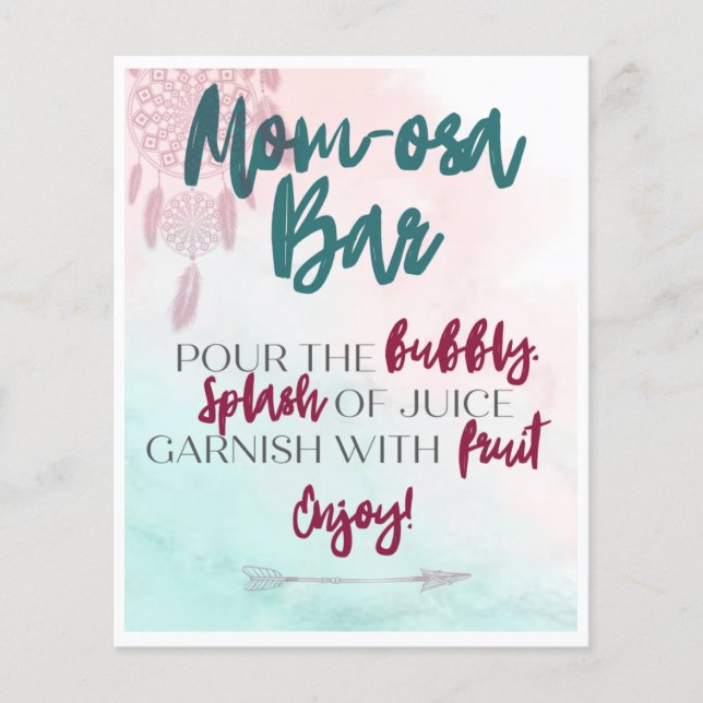 Boho Mom-osa Bar Table Card (Front)