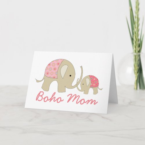 Boho Mom Pink Elephant Card
