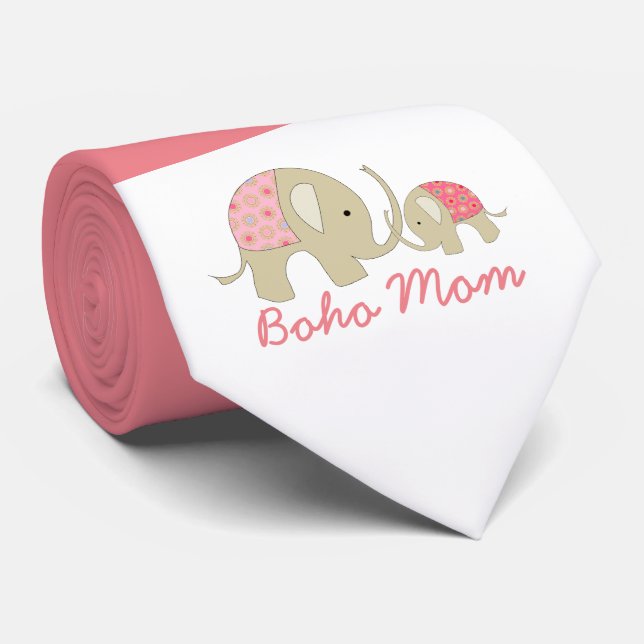 Boho Mom, Pink Elephant Neck Tie (Rolled)