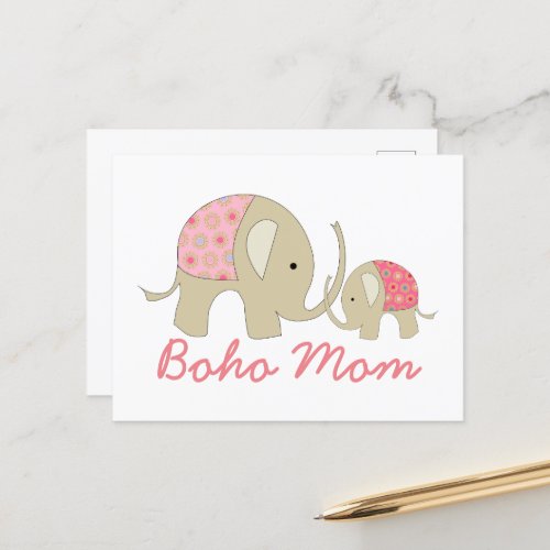 Boho Mom Pink Elephant Postcard