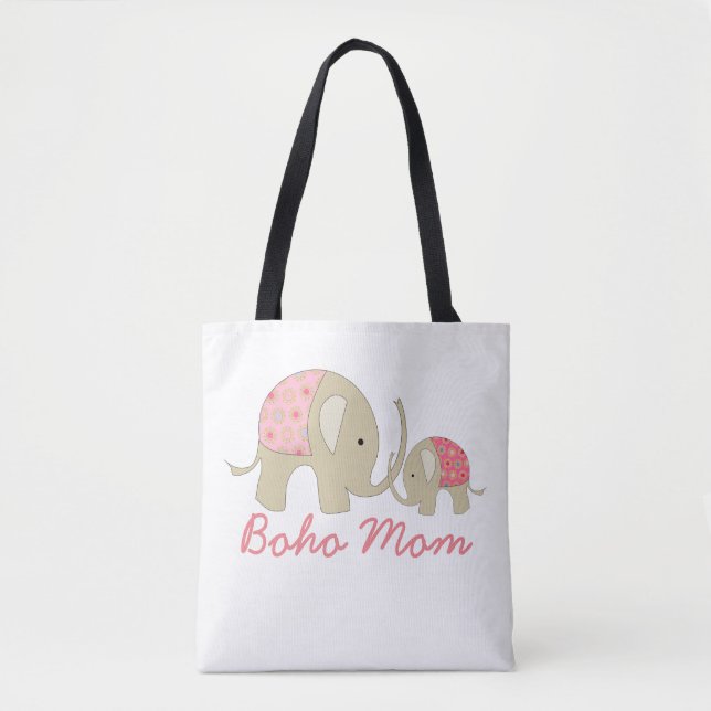 Boho Mom, Pink Elephant Tote Bag (Front)